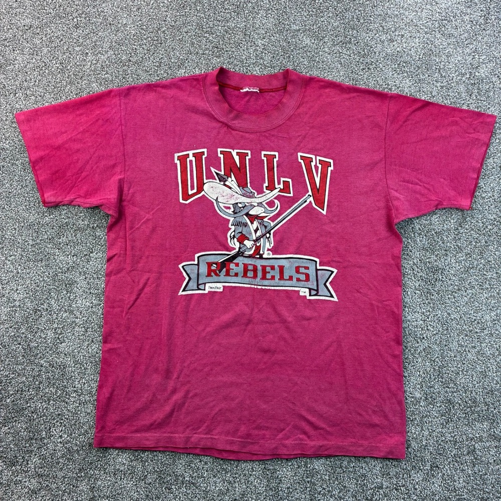 Vintage UNLV Rebels Shirt Mens Large Faded Red Pink Mascot University Las Vegas